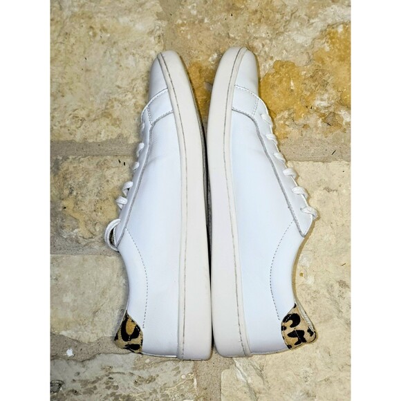 Kate Spade New York Keds White Leather Leopard Trim Lace Up‎ Sneakers Women Sz 8 - Picture 6 of 7